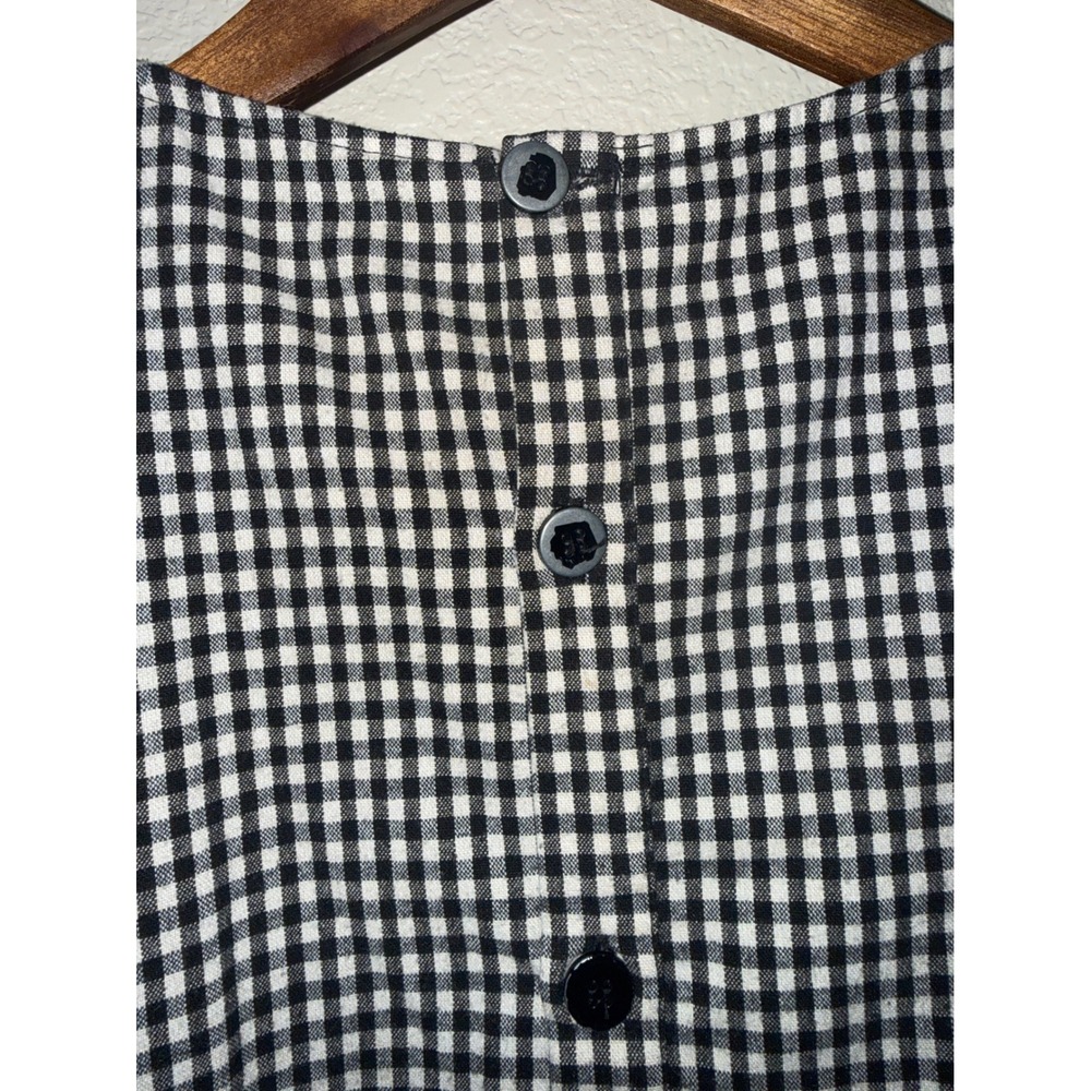 Zara Basic Gingham Peplum Blouse Black White Tie Sleeve Button Back Small - Picture 6 of 11